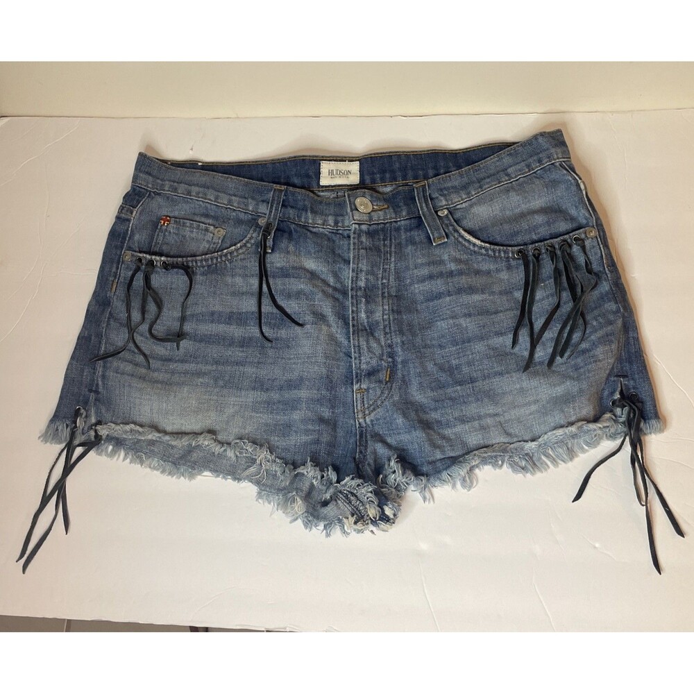 Hudson Tori Slouch Denim Women's Shorts Cut-off With Fringe Detail Size 30